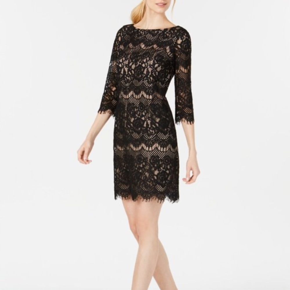 Jessica Howard Black Lace Overlay Sheath Dress